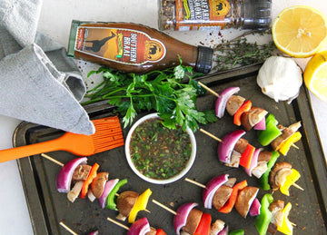 Southern Braai Grilled Mushroom, Bell Pepper, and Red Onion Skewers